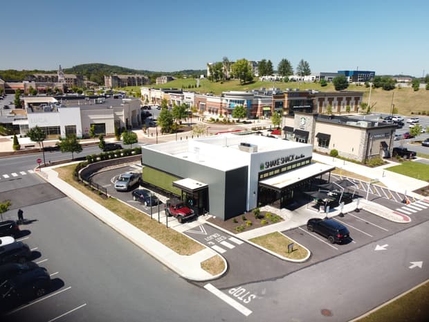 Drone photo of The Crossings from Main Street